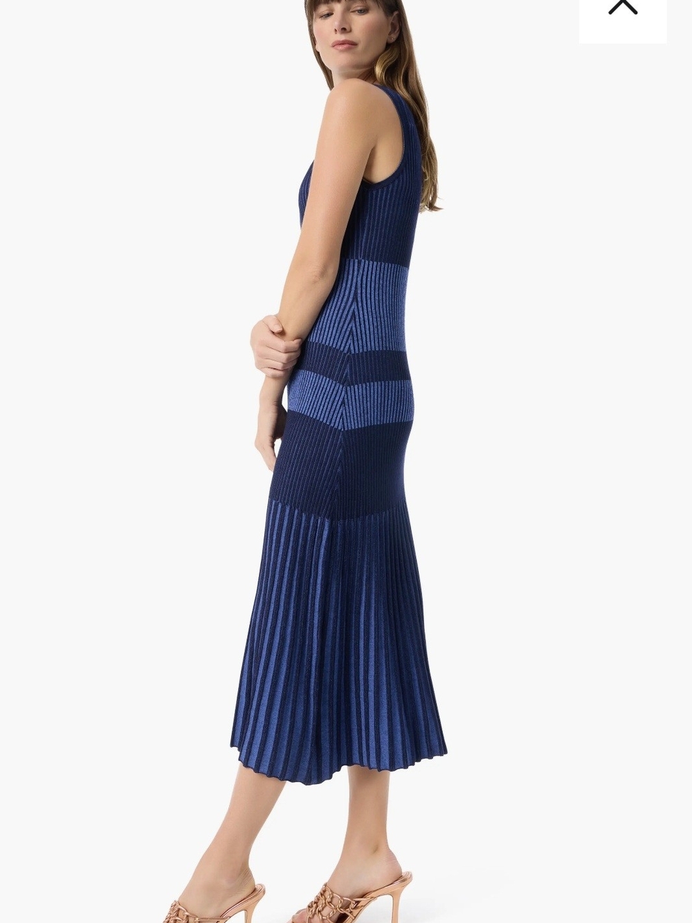 Sleeveless Ribbed & Pleated Midi Dress in Navy